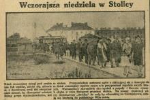 Pętla tramwajowa Sadyba. Ludzie idą pieszo w kierunku Wilanowa. 1930.