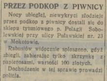 Podkop z piwnicy, 1932