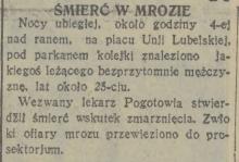 Śmierć w mrozie, 1932