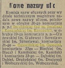 Nowe nazwy ulic, 1932