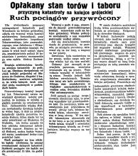 Opłakany stan torów, 1933