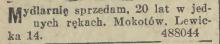 Mydlarnię sprzedam, 1934