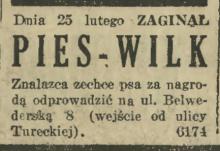 Zaginął pies-wilk, 1935