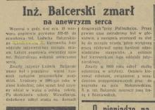 Inż. Balcerski zmarł, 1935