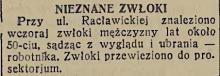 Nieznane zwłoki, 1935