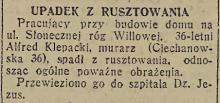 Upadek z rusztowania, 1936