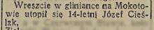 Utopienie w gliniance, 1936