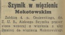 Zabójca Gosiewskiego w więzieniu, 1936