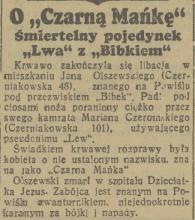 O "Czarną Mańkę". Pojedynek nożowy. 1937