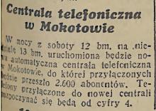 Centrala telefoniczna, 1937