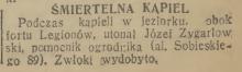 Śmiertelna kąpiel, 1937