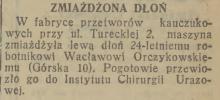 Zmiażdżona dłoń, 1937