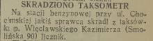 Skradziono taksometr, 1937