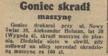Goniec skradł maszynę, 1938