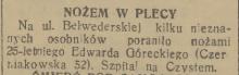 Nożem w plecy, 1938