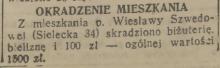 Okradzenie mieszkania, 1938