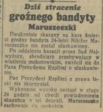 Stracenie Maruszeczki, 1938