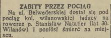 Zabity przez pociąg, 1938