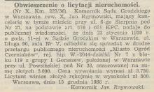 Licytacja Powsińskiej 38. 1938.