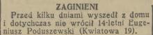Zaginiony, 1939