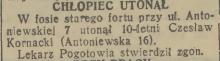 Chłopiec utonął, 1939