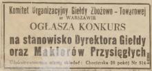 Konkurs na Dyrektora Giełdy, 1947