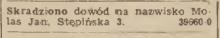 Skradziono dowód, 1947