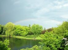 Park Morskie Oko, widok ze skarpy, tęcza. 2015