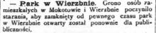 Starania o otwarcie parku w Wierzbnie, 1893