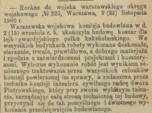 Podziękowanie za solidną budowę koszar. Kurjer Warszawski 1900.