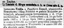 Kodycyl baronowej Rumell, 1901
