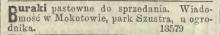 Buraki do sprzedania, 1902