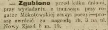 Zgubiono zeszyt poezyi, 1913