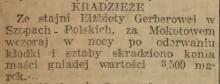 Skradziono konia, 1918