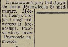Wypadek na budowie, 1926