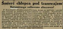 Śmierć pod tramwajem, 1926