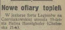 Utonięcie w forcie, 1926
