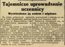 Tajemnicze uprowadzenie, 1927