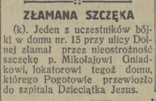 Złamana szczęka, 1927