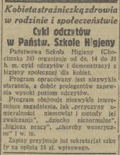 Kobieta strażniczką zdrowia. Kurs w Państwowej Szkole Hgieny. 1929.