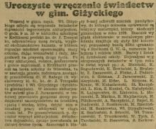 Wręczenie świadectw w gimnazjum Giżyckiego. 1929.