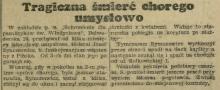 Tragiczna śmierć chorego umysłowo. 1929.