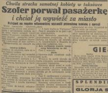 Szofer porwał pasażerkę. Sobieskiego. 1929