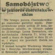 Samobójstwo w jeziorze, 1929