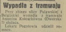 Wypadła z tramwaju, 1932