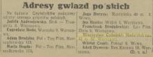 Adresy gwiazd, 1933