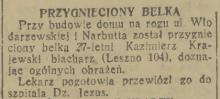 Przygnieciony belką, 1935