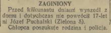 Zaginiony, 1936