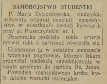 Samobójstwo studentki, 1936