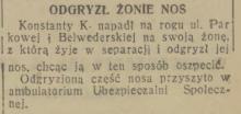 Odgryzł żonie nos, 1936